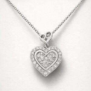 Hallmark 1/5 CT Lab Diamond Heart Pendant 925 Sterling Silver Necklace 18”
